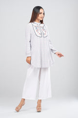 Short-Length White Checkered Ethnic Kurti