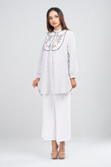 Short-Length White Checkered Ethnic Kurti