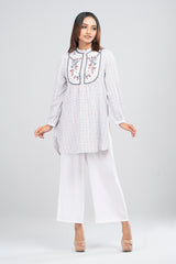 Short-Length White Checkered Ethnic Kurti