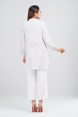 Short-Length White Checkered Ethnic Kurti