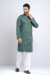 Slim Fit Two-Tone Fabric Floral Embroidered Panjabi