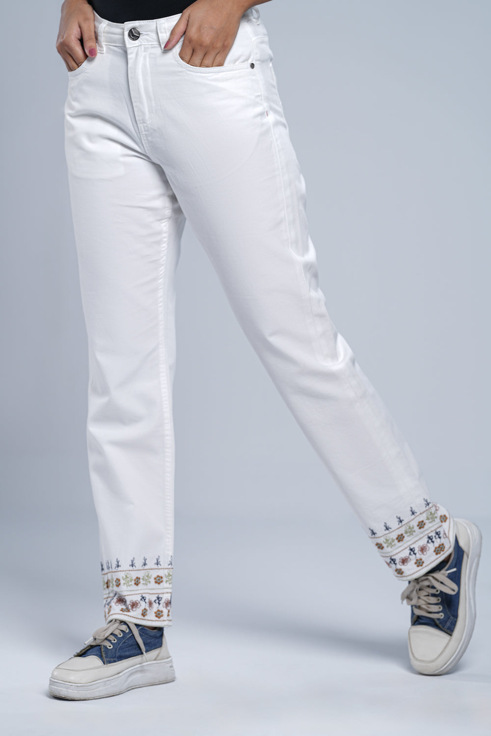 Regular Fit Embroidered Twill Trousers