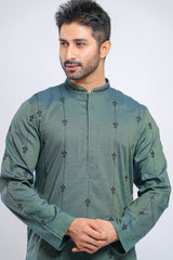 Slim Fit Two-Tone Fabric Floral Embroidered Panjabi