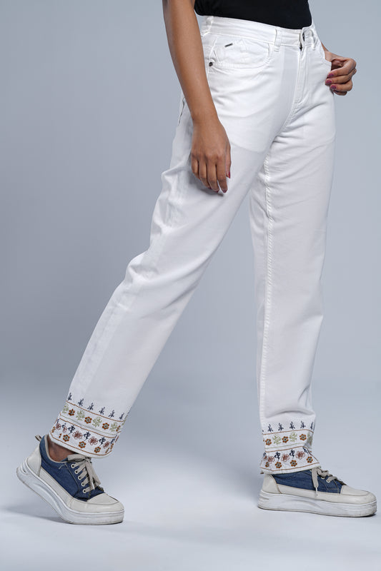 Regular Fit Embroidered Twill Trousers