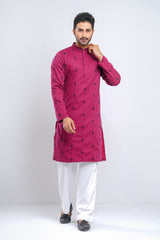 Slim Fit Two-Tone Fabric Floral Embroidered Panjabi