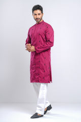 Slim Fit Two-Tone Fabric Floral Embroidered Panjabi