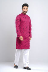 Slim Fit Two-Tone Fabric Floral Embroidered Panjabi