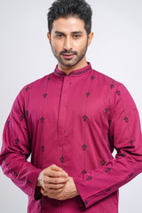 Slim Fit Two-Tone Fabric Floral Embroidered Panjabi