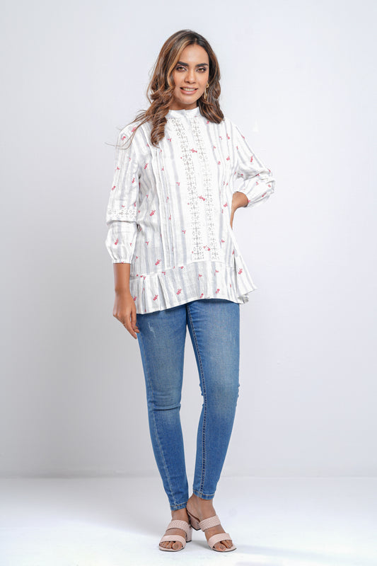 Floral Embroidered Oversized Shirt