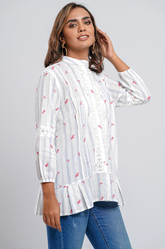 Floral Embroidered Oversized Shirt