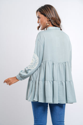Embroidered Tiered Oversized Top
