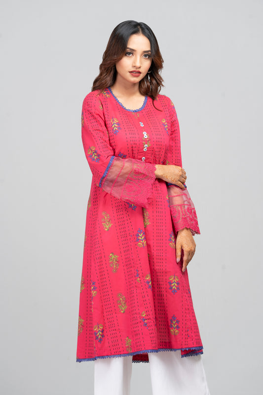 Long-Length Printed Ethnic Kurta - One Piece