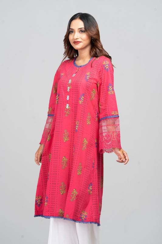 Long-Length Printed Ethnic Kurta - One Piece