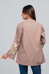 Slub Fabric Embroidered Bolero Top