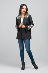 Slub Fabric Embroidered Bolero Top