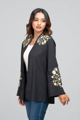 Slub Fabric Embroidered Bolero Top