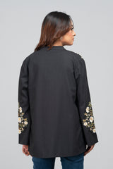 Slub Fabric Embroidered Bolero Top