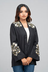 Slub Fabric Embroidered Bolero Top