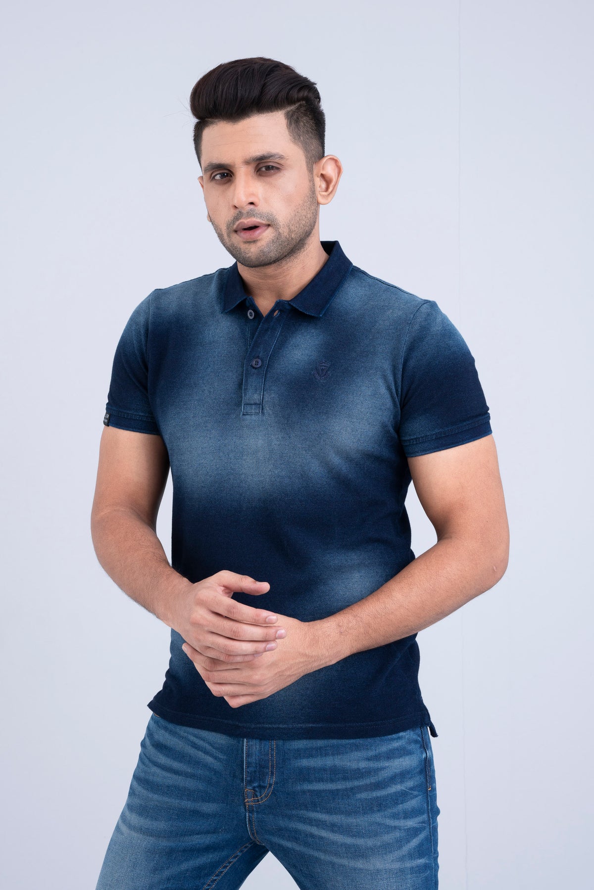 Regular Fit Washed Indigo Polo Shirt