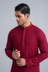 Regular Fit Schiffli-Embroidered Semi Formal Panjabi