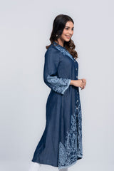 Denim Fabric Embroidered Ethnic Kurta - One Piece