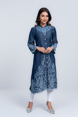 Denim Fabric Embroidered Ethnic Kurta - One Piece