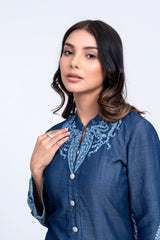 Denim Fabric Embroidered Ethnic Kurta - One Piece