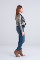 Regular Fit Embellished PU Leather Jacket - Bling