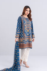 Relaxed Fit Khaddar Two-Piece Lawn with Chiffon Dupatta