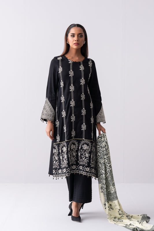 Long-Length Sequins Embroidered Smart Fit Lawn with Silk Dupatta