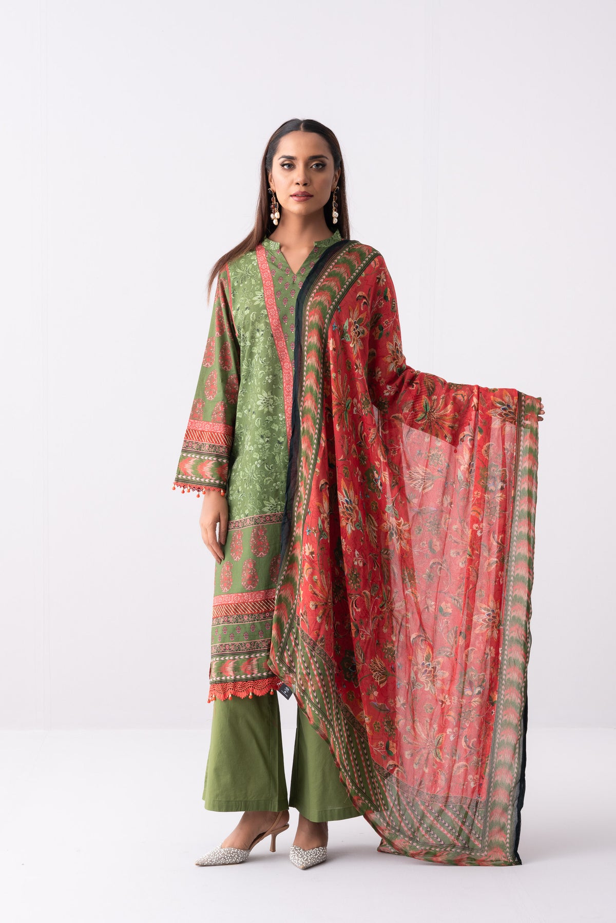 Long-Length Printed Relaxed Fit Lawn with Viscose Dupatta