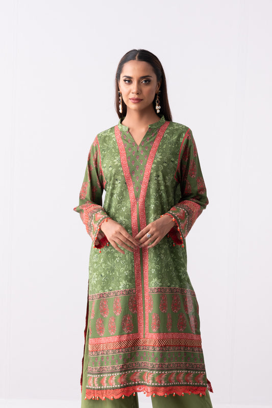 Long-Length Printed Relaxed Fit Lawn with Viscose Dupatta