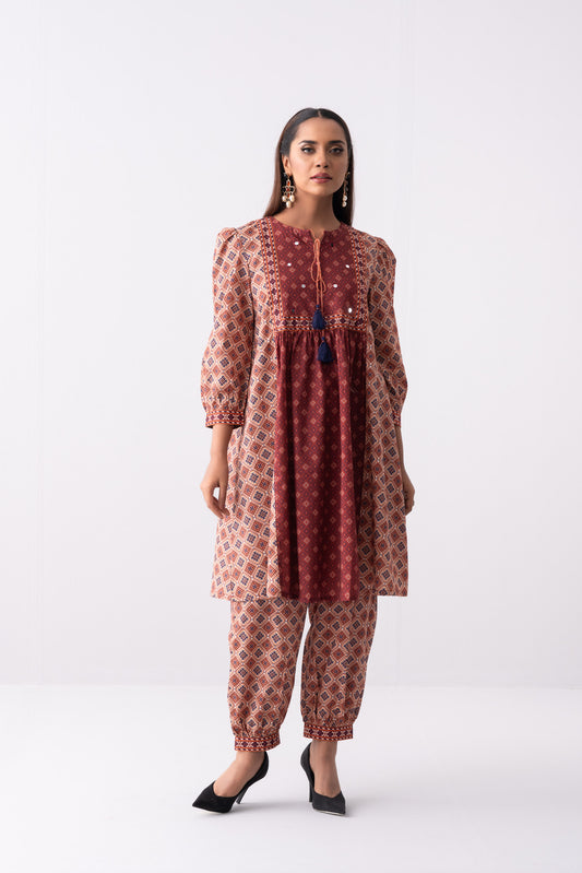 Mid-Length Smart Fit Two-Piece Digital Printed Ethnic Set