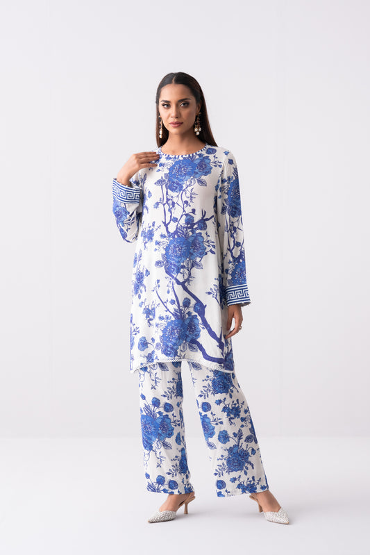 Short-Length Smart Fit Printed Two-Piece Viscose Ethnic Set