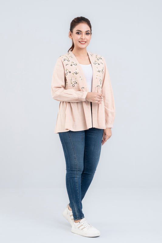 Waist-Length Floral Bolero Top with Three-Quarter Sleeves