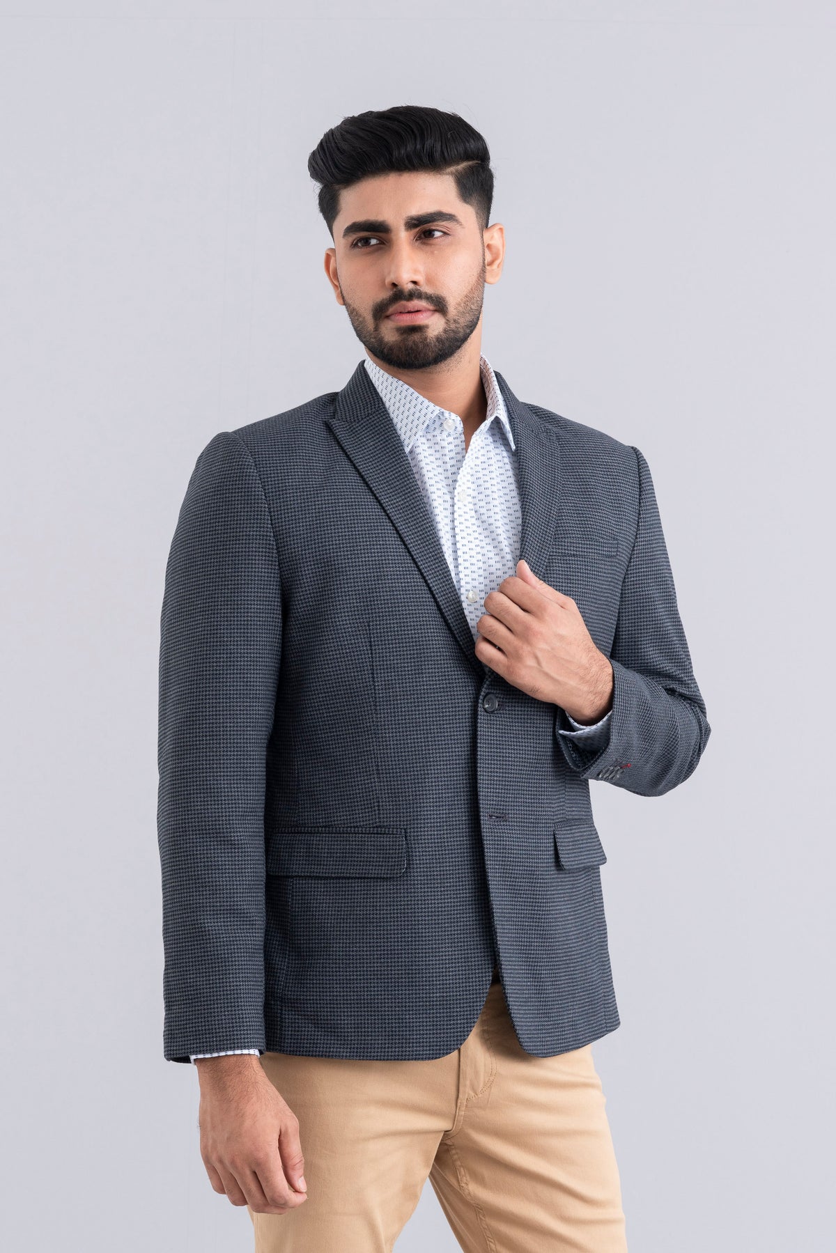 Classic Fit Hound's Tooth Textured Blazer