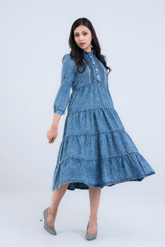 Stone-Wash Cotton Denim Dress