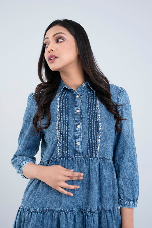 Stone-Wash Cotton Denim Dress