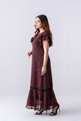 Ditsy Printed Georgette Long Dress