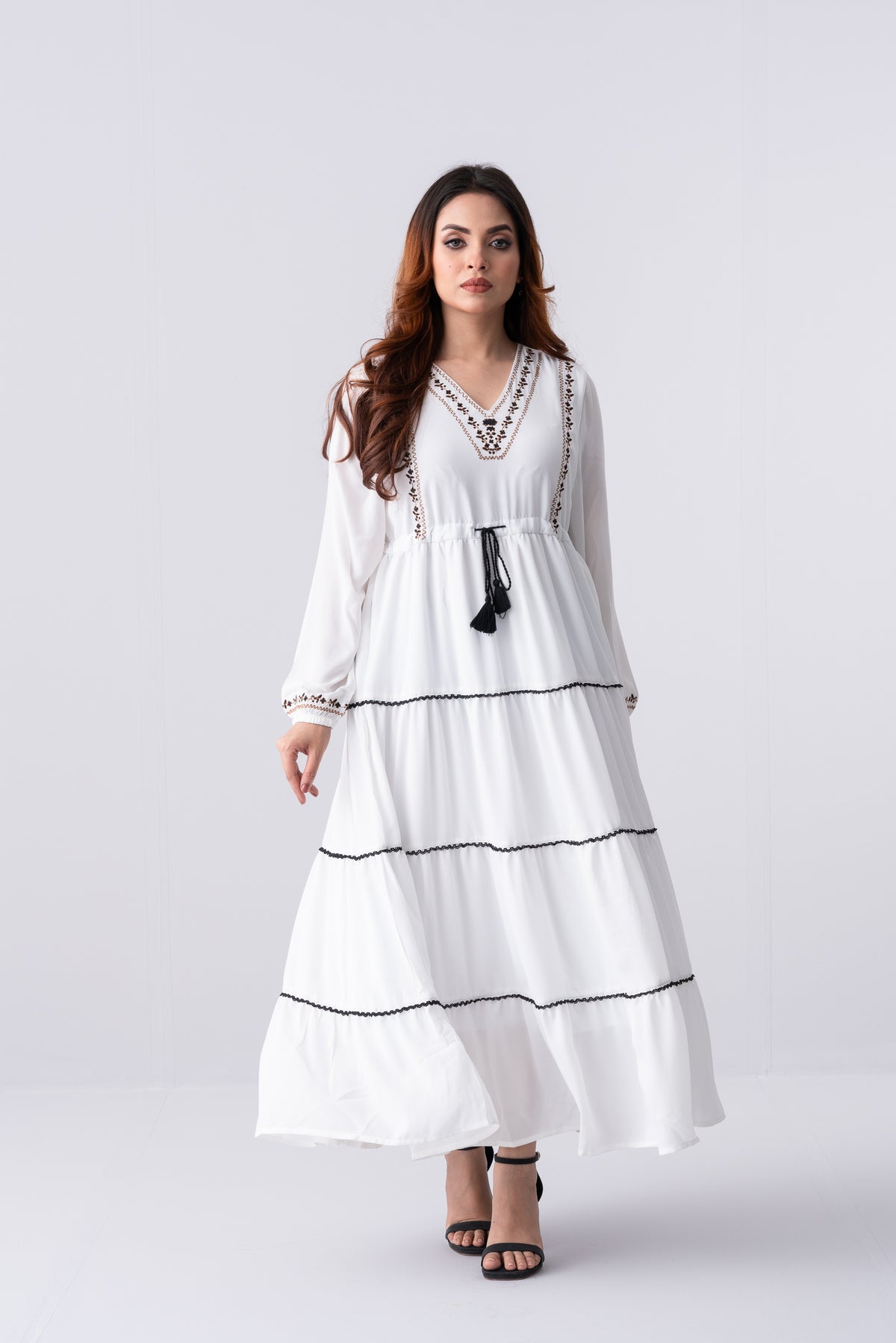 Georgette V-Neck Long Dress