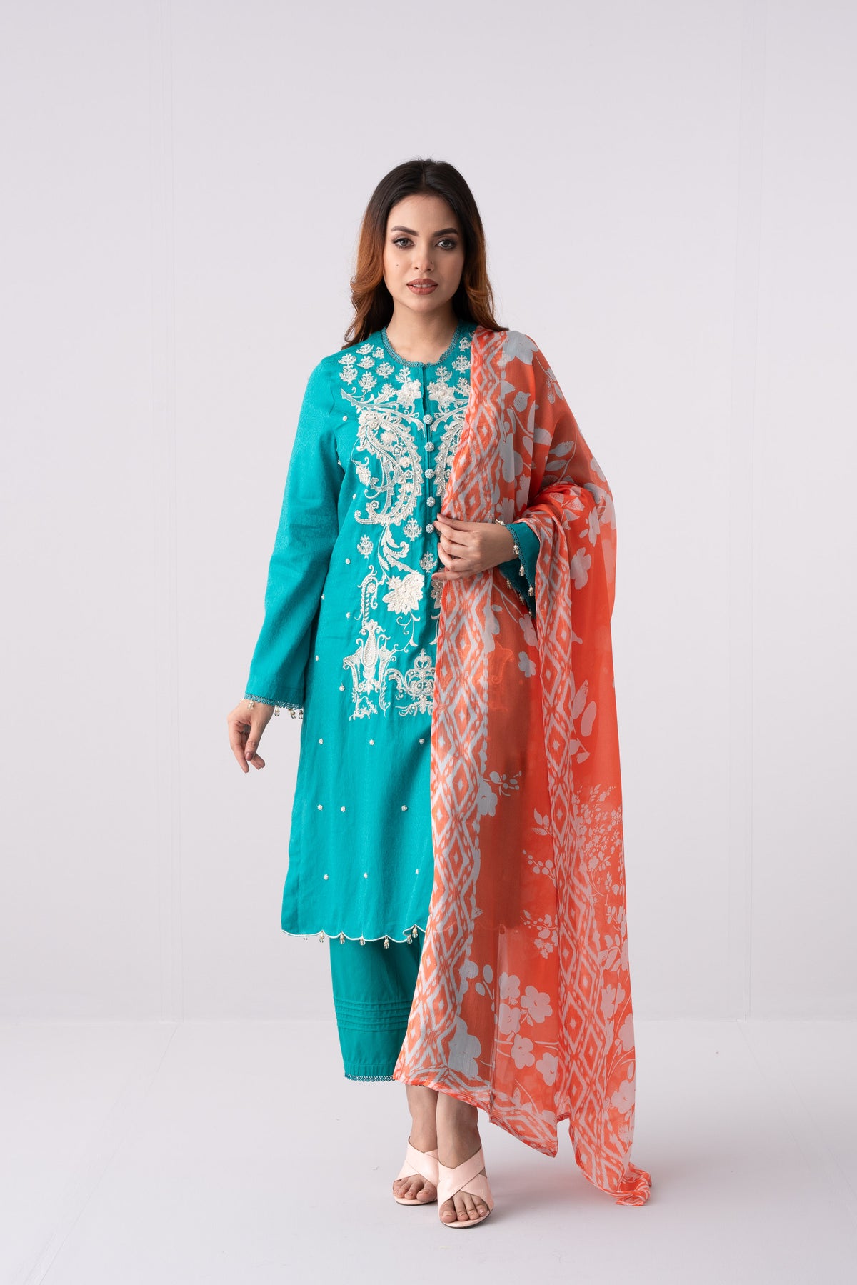 Ready-to-Wear Three- Piece Lawn with Silk Dupatta