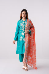 Ready-to-Wear Three- Piece Lawn with Silk Dupatta