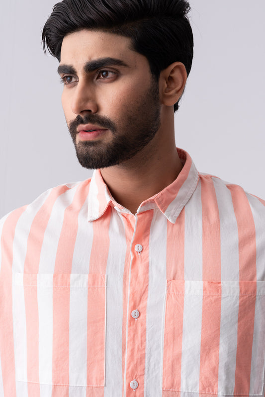 Baggy Fit Striped Casual Cotton Shirt