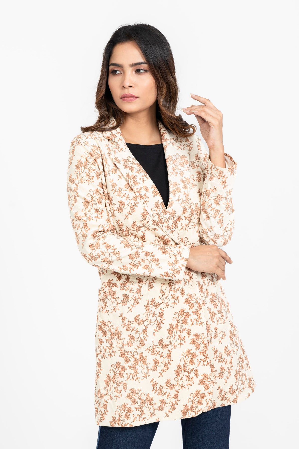 Floral Corduroy Double-Breasted Women's Blazer