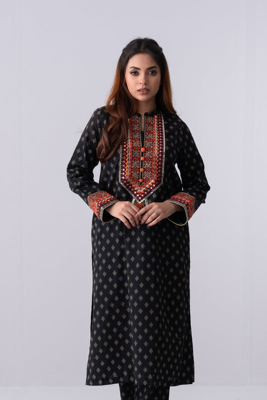 Long-Length Smart Fit Embroidered Formal Ethnic Set - Two Piece