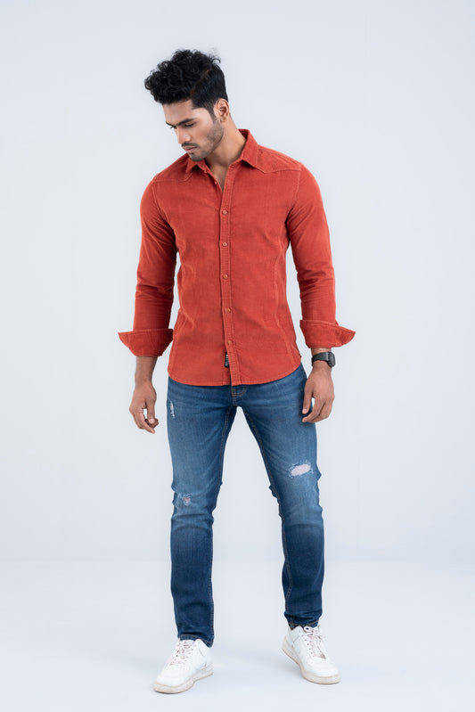 Cut-and-Sew Corduroy Casual Shirt