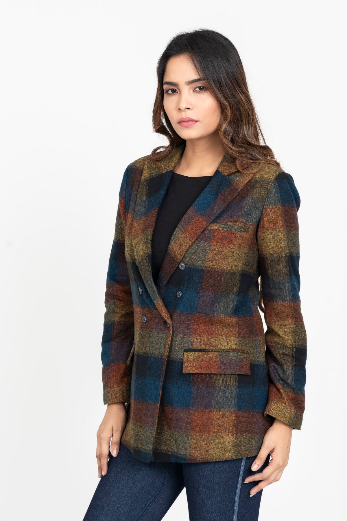 Regular Fit Multicolor Checkered Flannel Blazer