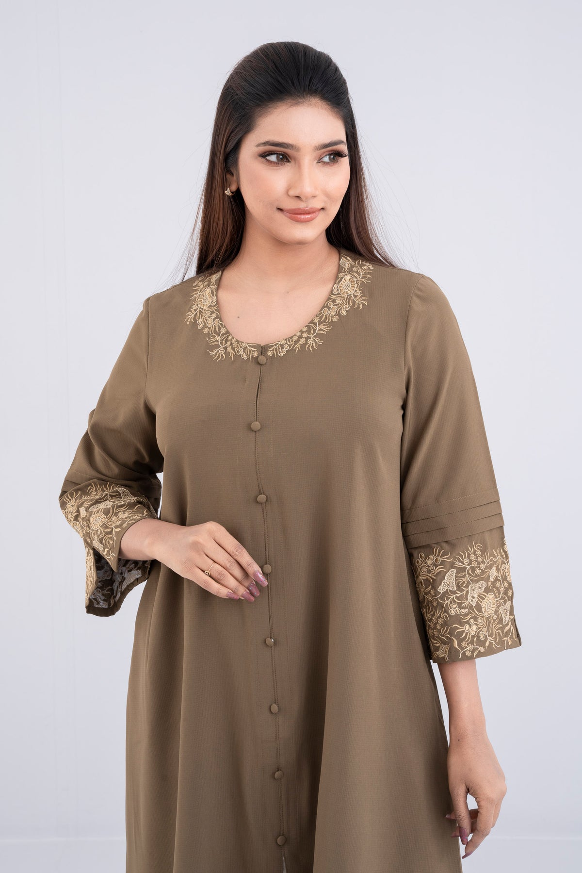 Georgette Jacquard Embroidered Ethnic Kurta - One Piece