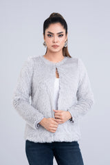 Women's Jacket Embellished with Faux Fur - Bling