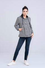 Regular Fit Herringbone Fabric Hoodie